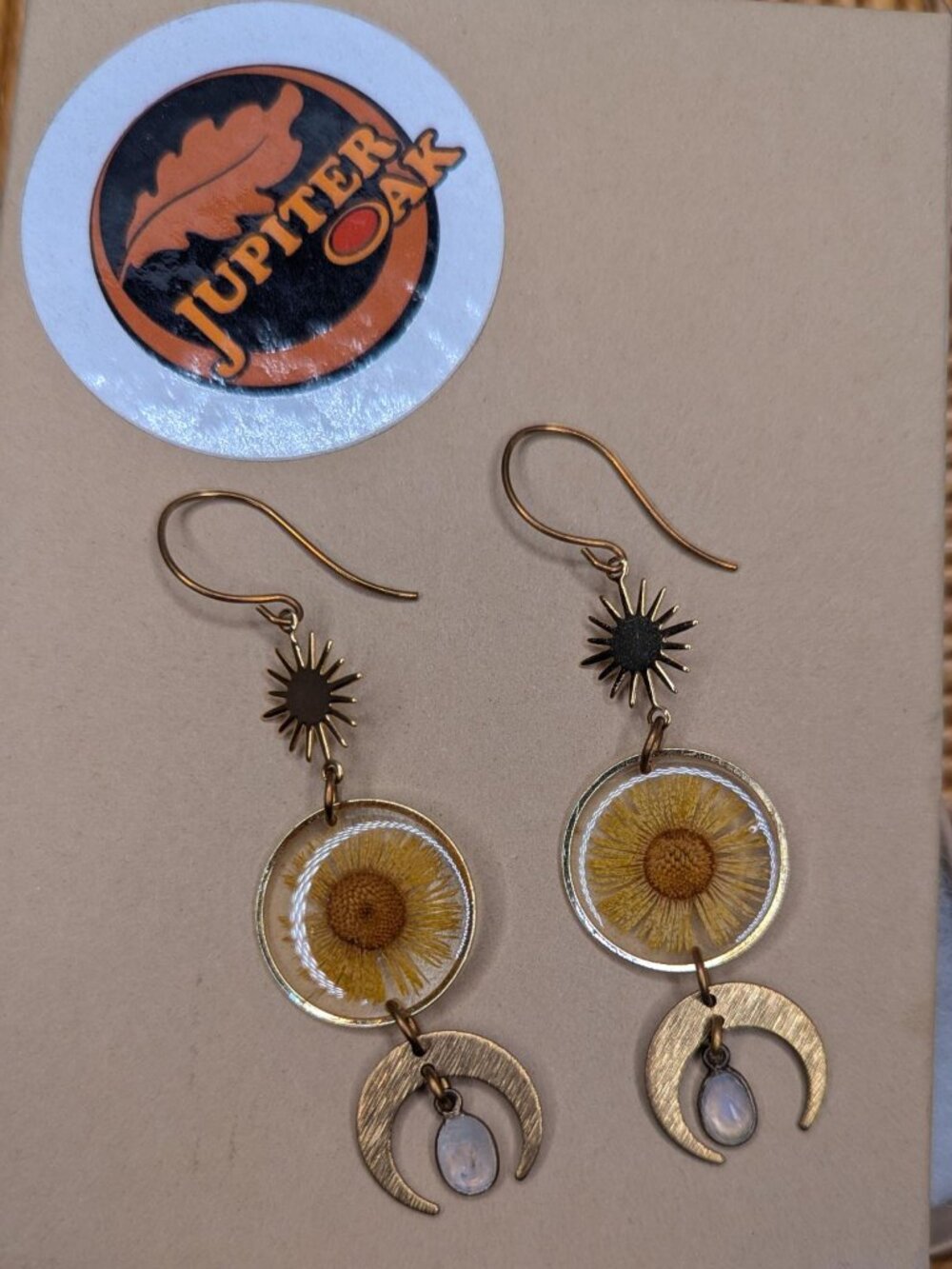 Jupiter Oak Gold Star Sun Flower Moon Drop Earrings